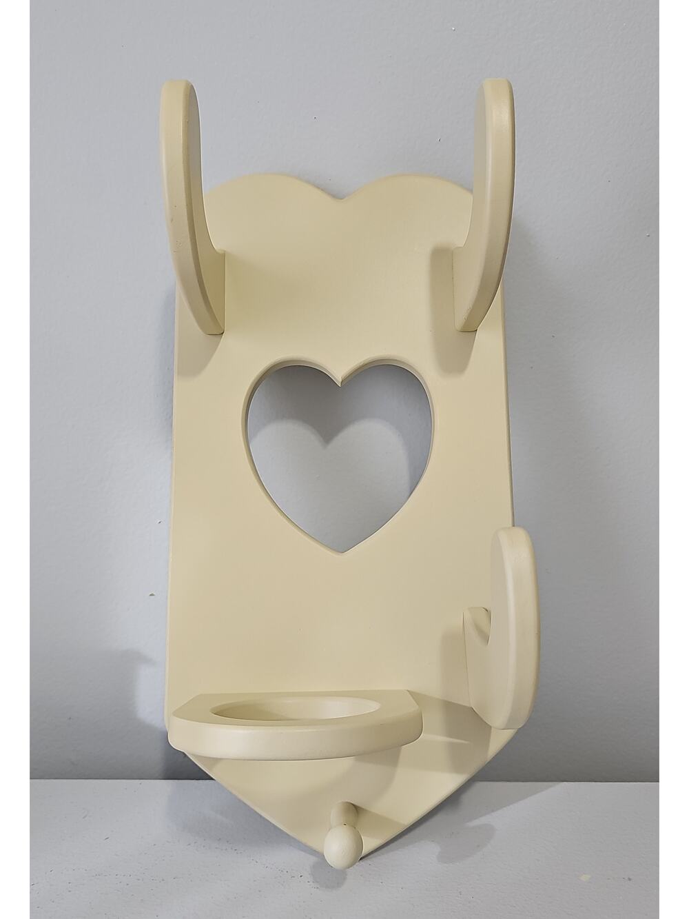 Vintage Wood Heart Shaped Wall Mounted Hair Dryer Holder Yellow Cottagecore
